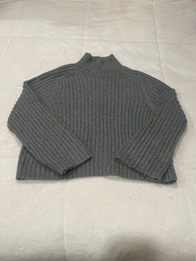 Grey Ribbed Mock Neck Women's Sweater Soft Grunge